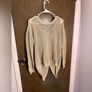 Pearl Gold Weave Sparkle Button Up Back Oversized Sweater size L